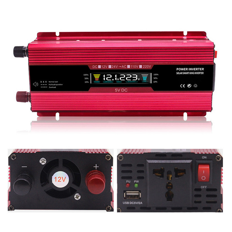 6000 W automobilio maitinimo keitiklis DC 12V į AC 110/220V maitinimo keitiklis su LCD ekrano USB prievadu ir kintamosios srovės lizdu, skirtu kelionėms namuose lauke