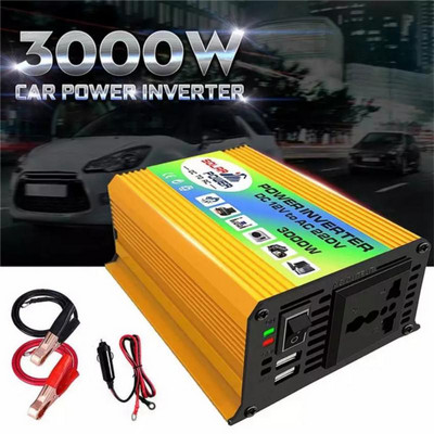3000W Peak Solar Car Μετατροπέας Ισχύος Αυτοκινήτου DC 12V σε AC 220V Μετασχηματιστής αυτοκινήτου Μετατροπέας αυτοκινήτου με Προσαρμογέα αυτοκινήτου USB 2 θυρών 2,4A με LCD Intell