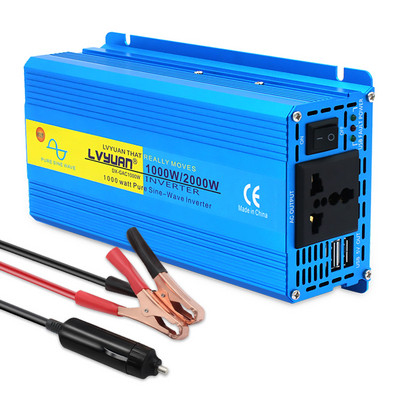 Tiszta szinuszhullámú autós inverter 2000W DC12V–AC 110V US aljzat töltőadapter napelemes transzformátor tápátalakító kettős USB kimenet