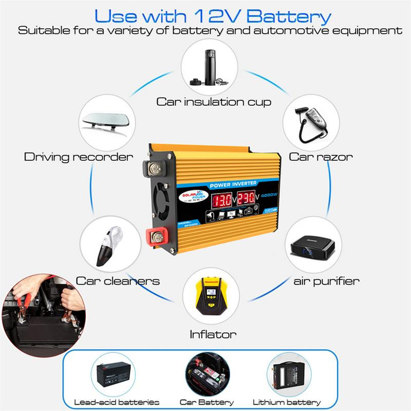 Čistý sínusový menič napätia 12V až 220V 110V 4000W DC/AC menič napätia napájací zdroj duálny USB napätia modifikovaný sínusový signál