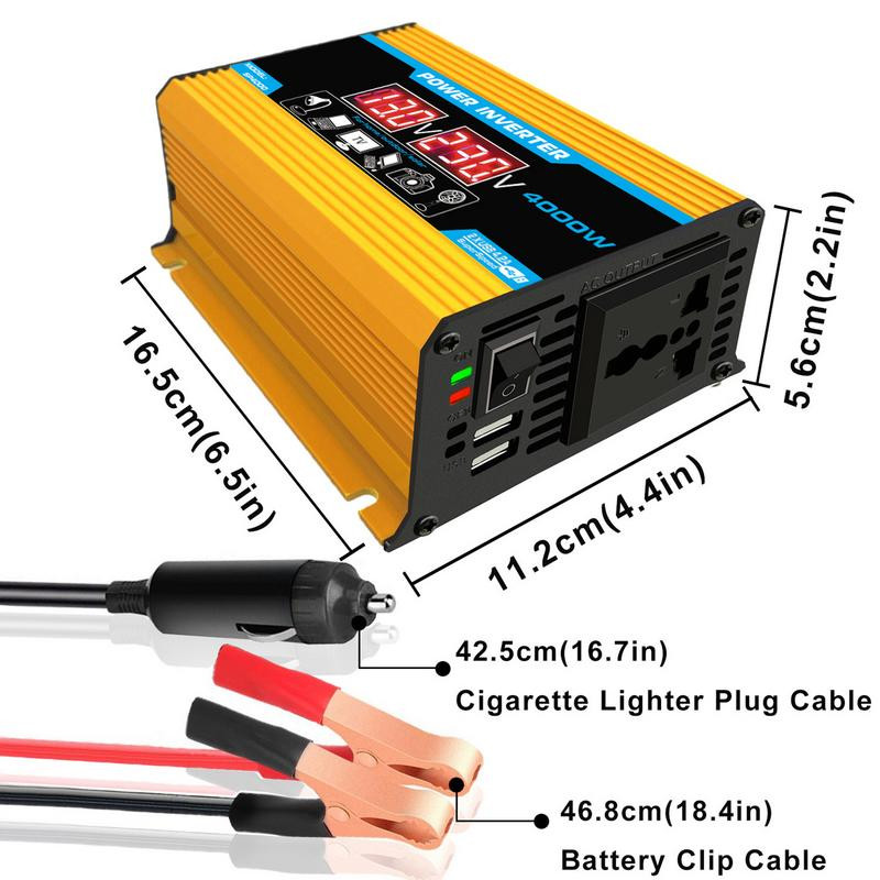 Čistý sínusový menič napätia 12V až 220V 110V 4000W DC/AC menič napätia napájací zdroj duálny USB napätia modifikovaný sínusový signál