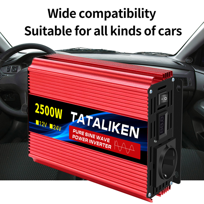 grynos sinusinės bangos galios keitiklis nuo 12V iki 220V 50HZ 2500W 3500W 4500W 5000W 6000W nuolatinės srovės į kintamosios srovės keitiklio maitinimo šaltinis EU lizdas