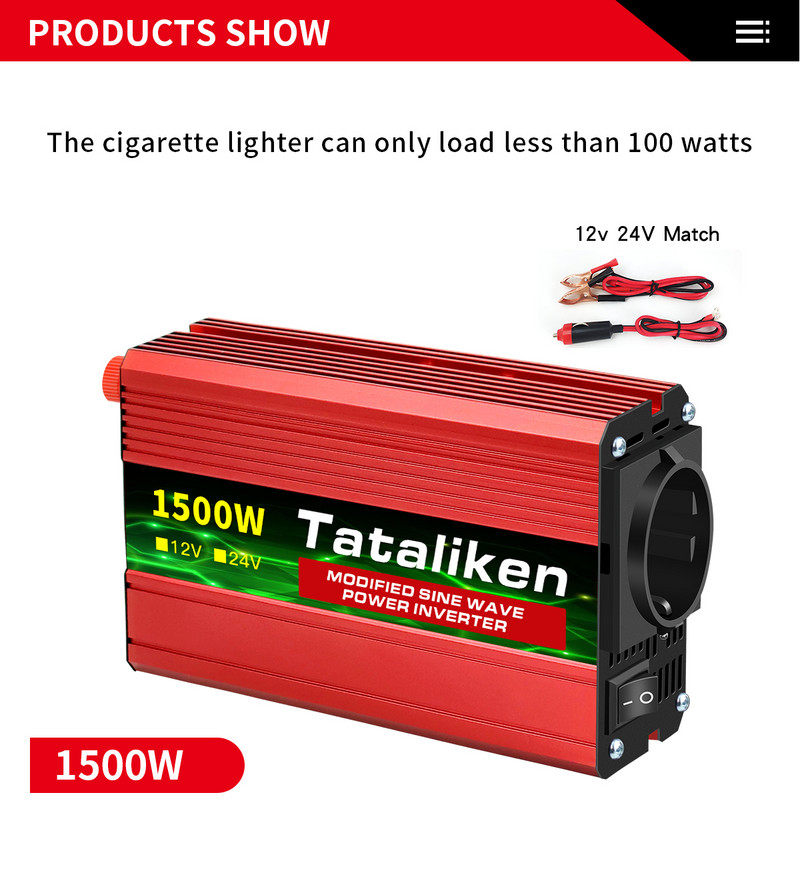 1500W/2000W/2600W DC 12V - AC 220V Hordozható autós teljesítmény inverter töltő átalakító adapter univerzális EU aljzat Autó tartozékok
