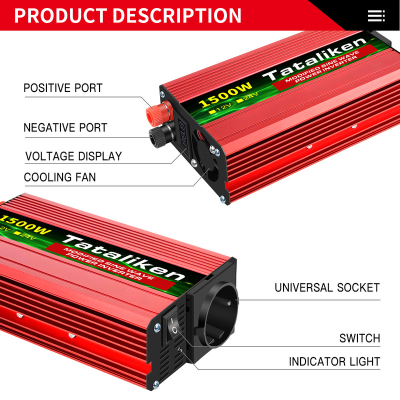 1500w 2000w 2600W 3000w 4000w inverter europski standard 12v do 220v LED zaslon automobil inverter pretvarač velike snage
