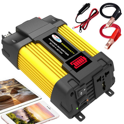 Inverter za automobil Inverter za vozilo s priključkom za upaljač za baterije Stezaljke za baterije USB priključci Auto punjač Digitalni zaslon za automobil