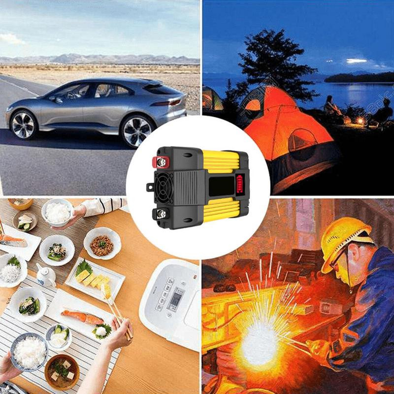 Inverter za automobil Inverter za vozilo s priključkom za upaljač za baterije Stezaljke za baterije USB priključci Auto punjač Digitalni zaslon za automobil