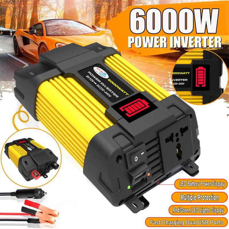 Inverter za automobil Inverter za vozilo s priključkom za upaljač za baterije Stezaljke za baterije USB priključci Auto punjač Digitalni zaslon za automobil