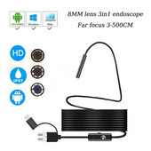 Cameră endoscopică cu teleobiectiv 8MM MINI HD 2MP Obiectiv industria endoscopic IP67 Boroscop de pescuit impermeabil 3 în 1 tip C Android Mac