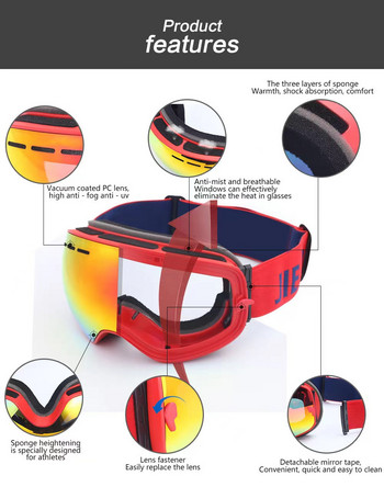 Магнитни поляризирани ски очила Двуслойни лещи Възрастни против замъгляване Ски очила UV400 Защита Сноуборд очила Очила