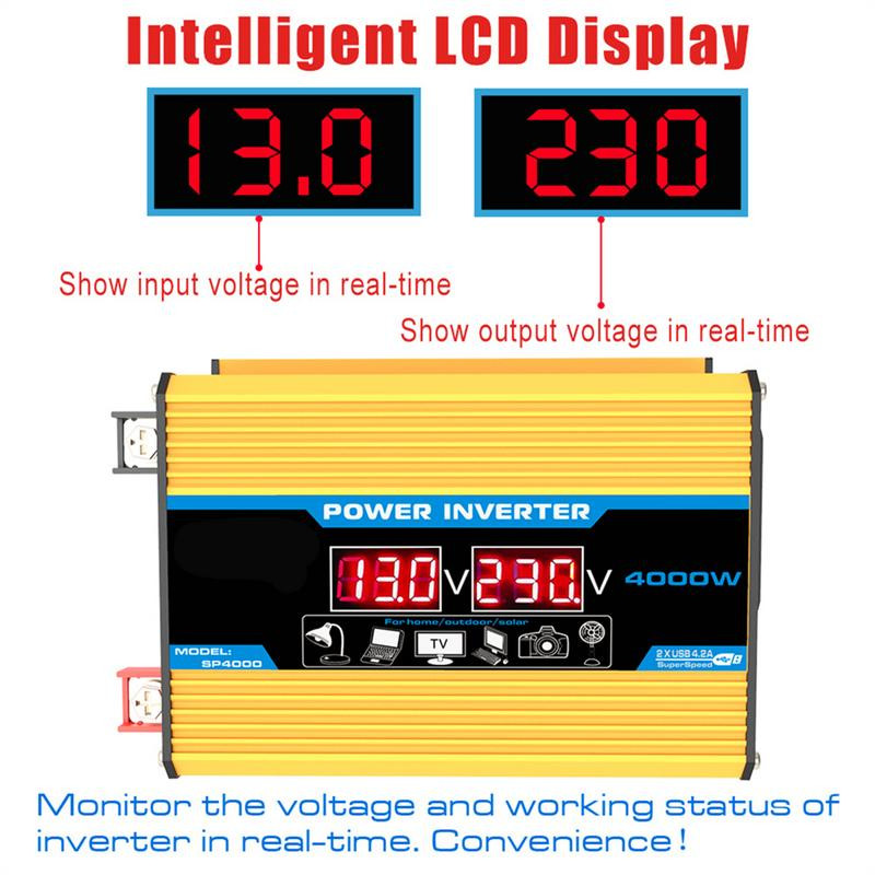 Invertor cu undă sinusoidală modificată la vârf de 4000 W DC 12 V la AC 110/220 V Dual USB Convertor de putere pentru mașină Accesorii electronice auto