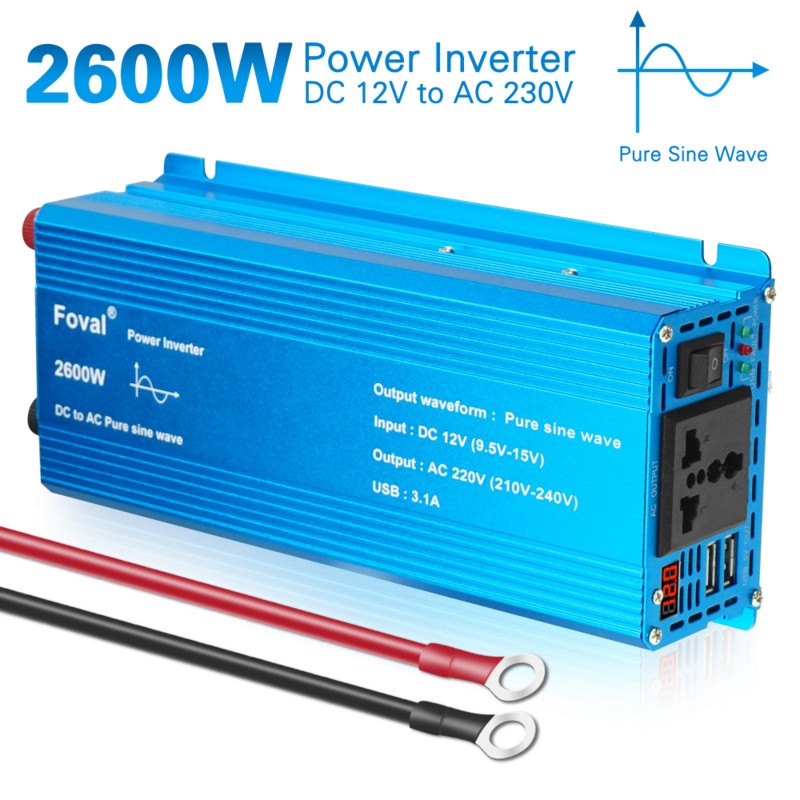 Invertor cu undă sinusoidală pură DC 12V la AC 220V 1500W/2200W/2600W/3000W Convertor de transfer de tensiune Priză UE Invertor pentru mașină Undă sinusoidală