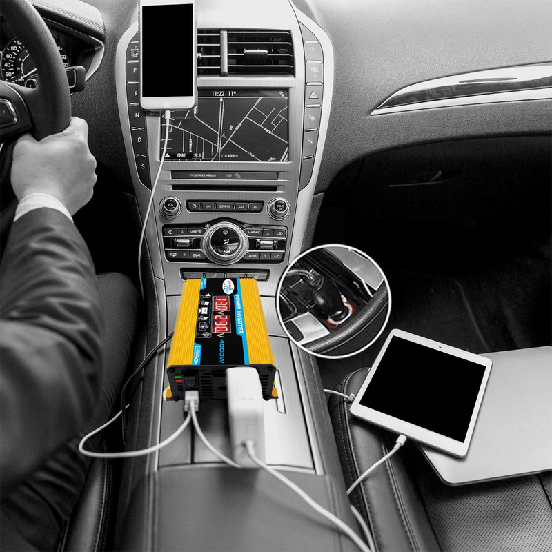 Peak 4000W 12V 220V/110V LED kintamosios srovės automobilio maitinimo inverteris transformatorius inversorius konverteris įkroviklis adapteris bangų sinuso USB dvigubas modifikavimas G4H6