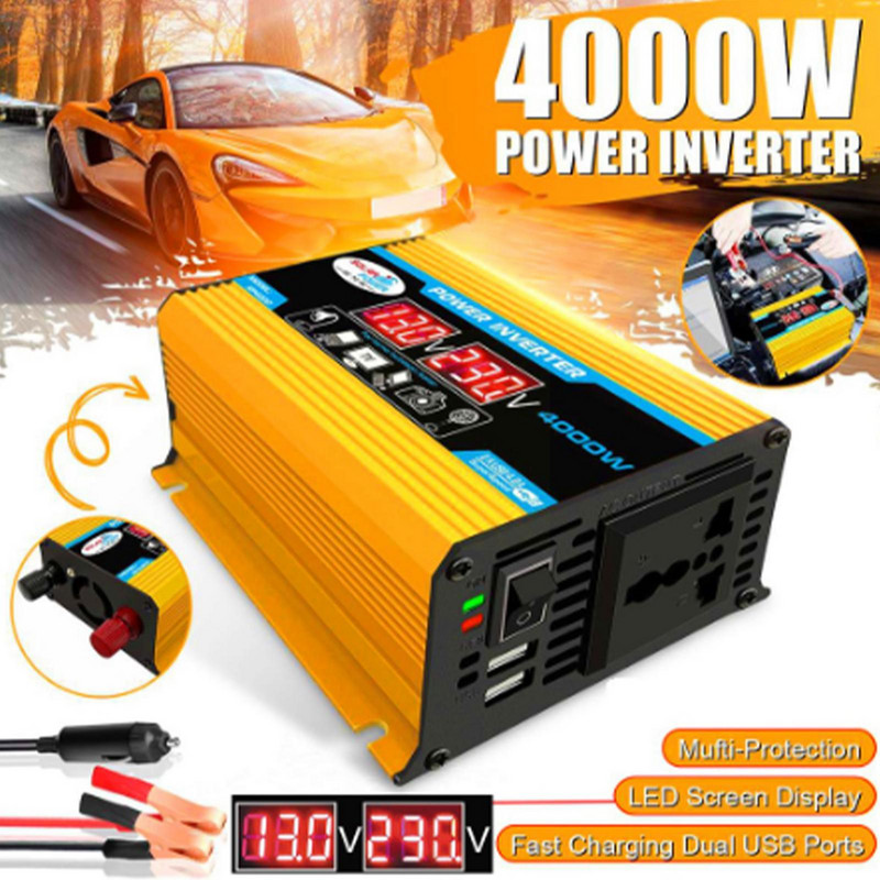 Peak 4000W 12V 220V/110V LED kintamosios srovės automobilio maitinimo inverteris transformatorius inversorius konverteris įkroviklis adapteris bangų sinuso USB dvigubas modifikavimas G4H6