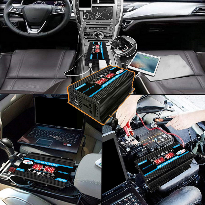 Peak 4000W 12V 220V/110V LED kintamosios srovės automobilio maitinimo inverteris transformatorius inversorius konverteris įkroviklis adapteris bangų sinuso USB dvigubas modifikavimas G4H6