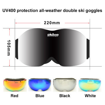 Ανιχνευτής Μαγνητικά γυαλιά σκι διπλών επιπέδων UV400 Αντιθαμβωτική μάσκα σκι Γυαλιά Snowmobile Σκι Άνδρες Γυναικεία Γυαλιά για Snowboard