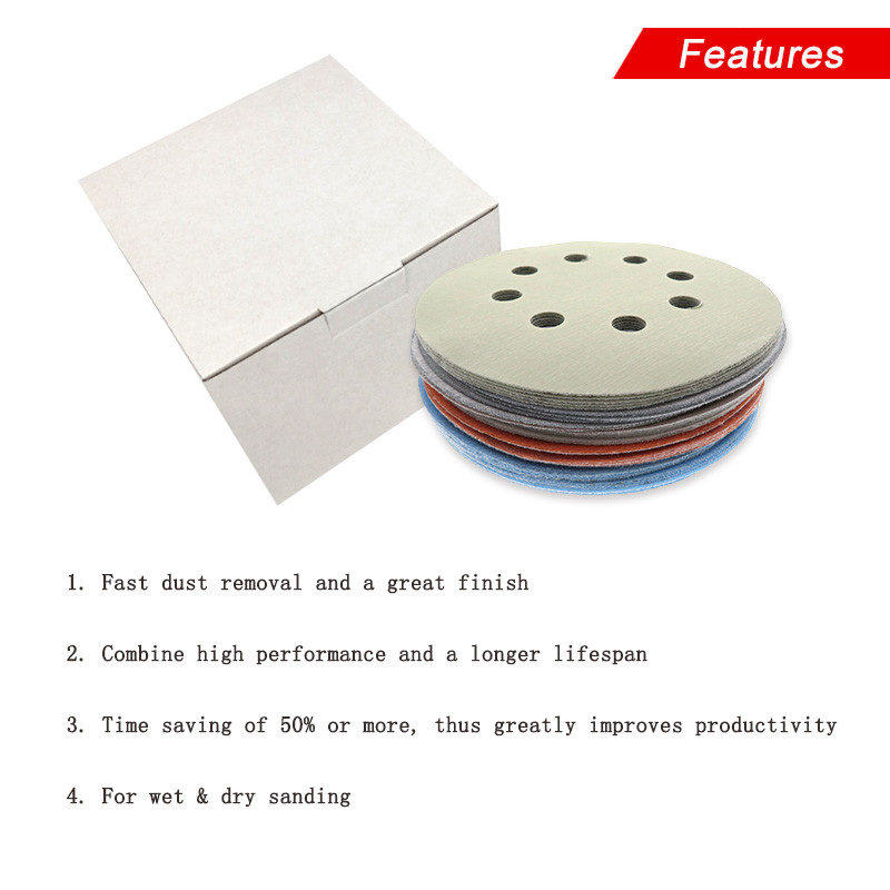 15 БР. 5-инчов 125 мм 8-дупков мек супер фин мокър/сух кука и примка Автоматично фолио за тяло Шлифовъчни дискове Боя Абразивна шкурка 60-5000 песъчинки