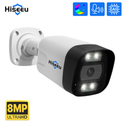 Hiseeu 2023 НОВА 4K 8MP POE IP камера Аудио запис CCTV охранителна камера за наблюдение Водоустойчив IP66 Външно домашно видео H.265