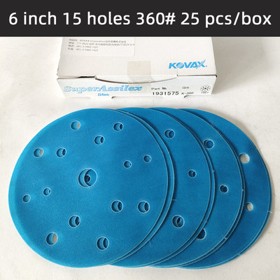25 vnt KOVAX 6 "15 skylių minkštas abrazyvinis popierius 150 mm automobilių dažų paviršius grožio poliravimas 240-3000 nugaros vilnos apvalus švitrinis popierius