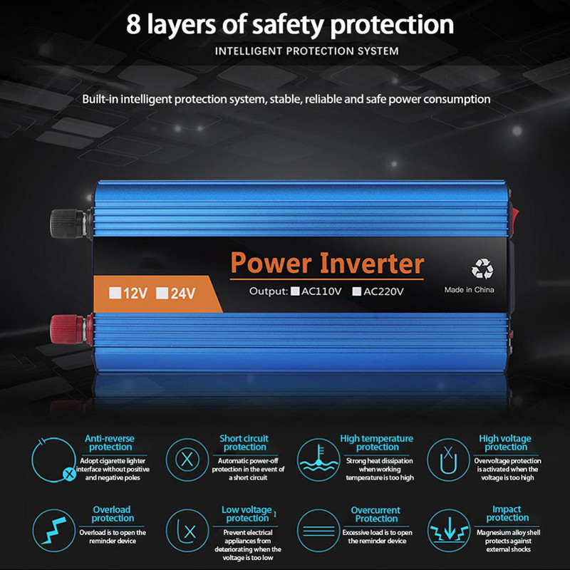 300W automobilski čisti sinusni inverter Inverteri velike snage Solarni inverterski adapter 12V na 220V/24V na 220V Auto elektronika