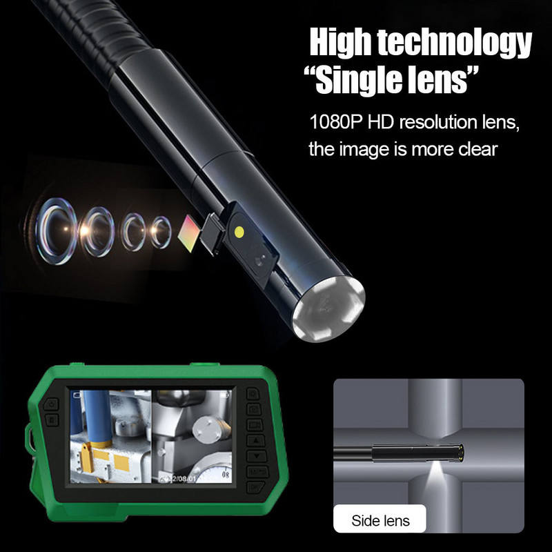 Βιομηχανικό ενδοσκόπιο διπλού φακού 4,3" 1080P Ψηφιακή κάμερα επιθεώρησης borescope με αδιάβροχη κάμερα αποχέτευσης IP67 8mm