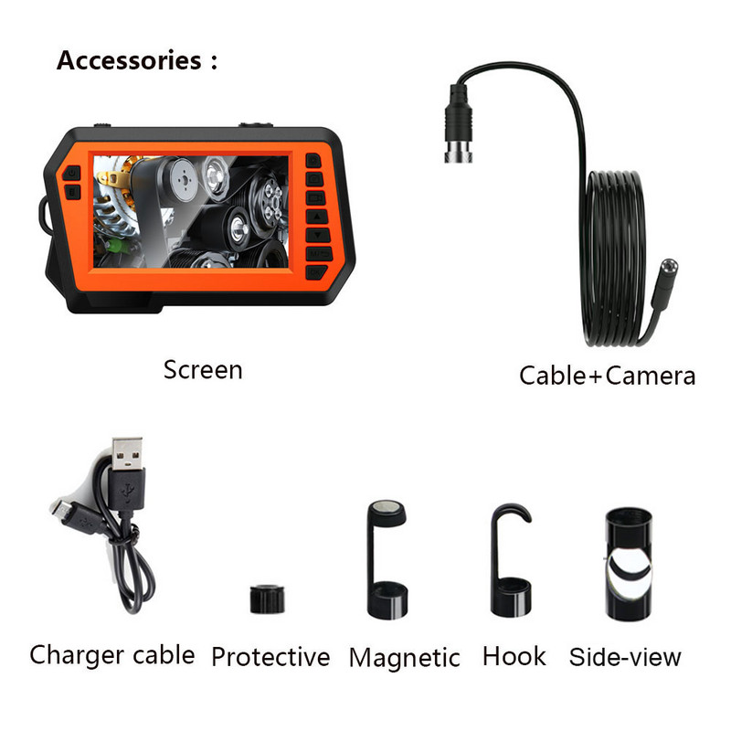Βιομηχανικό ενδοσκόπιο διπλού φακού 4,3" 1080P Ψηφιακή κάμερα επιθεώρησης borescope με αδιάβροχη κάμερα αποχέτευσης IP67 8mm
