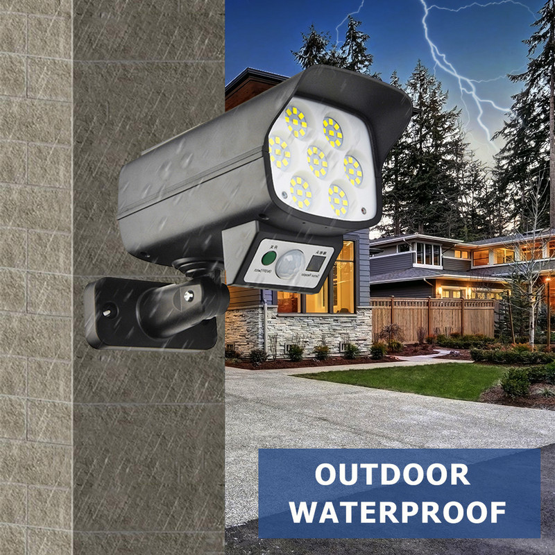Lampă solară COB Senzor de mișcare Cameră simulată de securitate Lumină de inundație fără fir pentru exterior IP65 Lampă LED rezistentă la apă pentru grădină