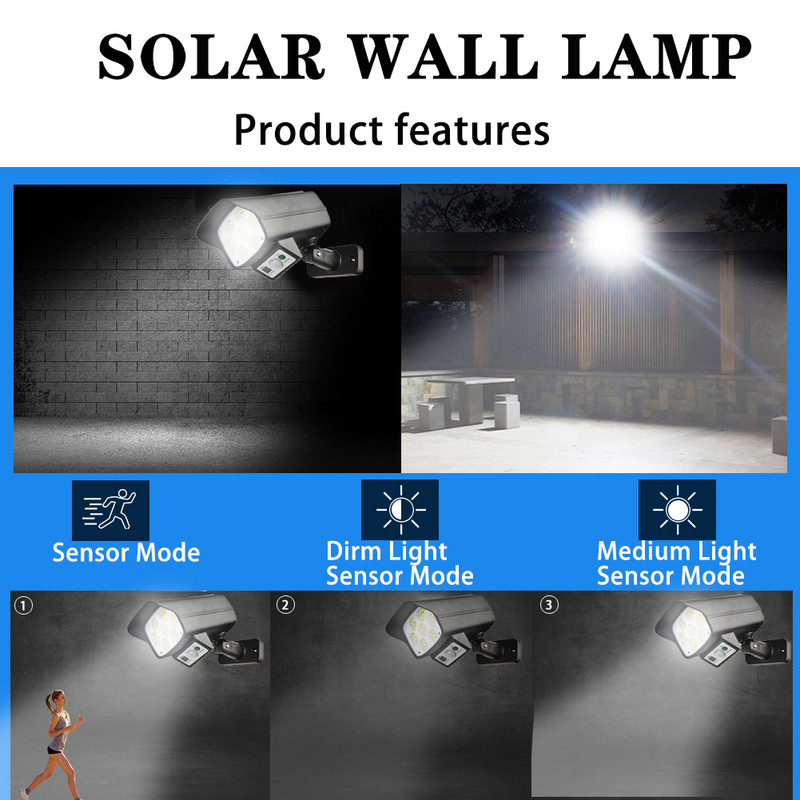 Lampă solară COB Senzor de mișcare Cameră simulată de securitate Lumină de inundație fără fir pentru exterior IP65 Lampă LED rezistentă la apă pentru grădină