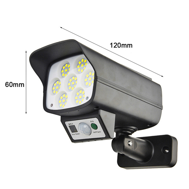 Lampă solară COB Senzor de mișcare Cameră simulată de securitate Lumină de inundație fără fir pentru exterior IP65 Lampă LED rezistentă la apă pentru grădină