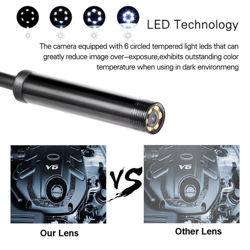 7 mm automobilio endoskopo kamera Endoskopinis lankstus IP67 6 LED tikrinimo išmanusis telefonas Automobilių endoskopas, skirtas Android telefono C tipo USB
