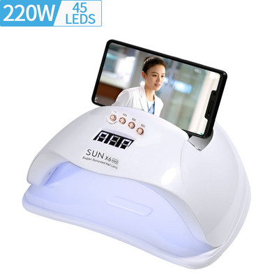 LINMANDA Mașină portabilă profesională de fototerapie pentru unghii, 220W, 45 LED-uri UV, lac de unghii cu gel, uscător, instrument de manichiură, echipament de salon