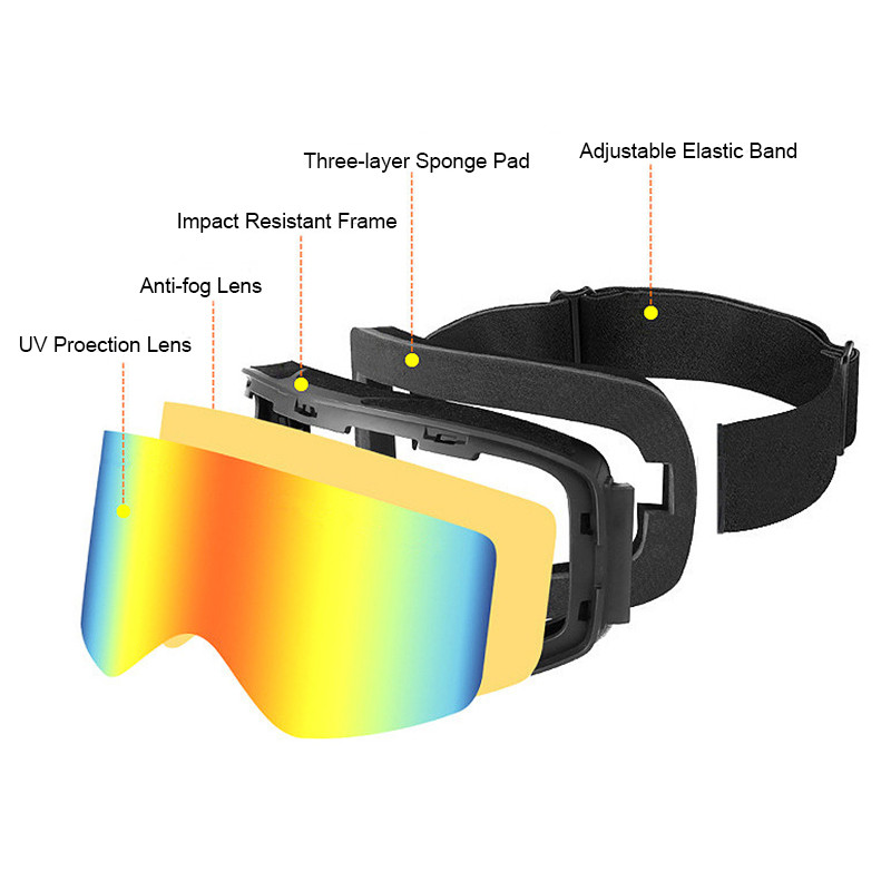 Vyrai Moteriški dideli slidinėjimo akiniai Dviejų sluoksnių lęšiai nuo rasojimo UV snieglenčių akiniai OTG vėjui atsparūs žieminiai sniegaeigiai sniego akiniai kaukė