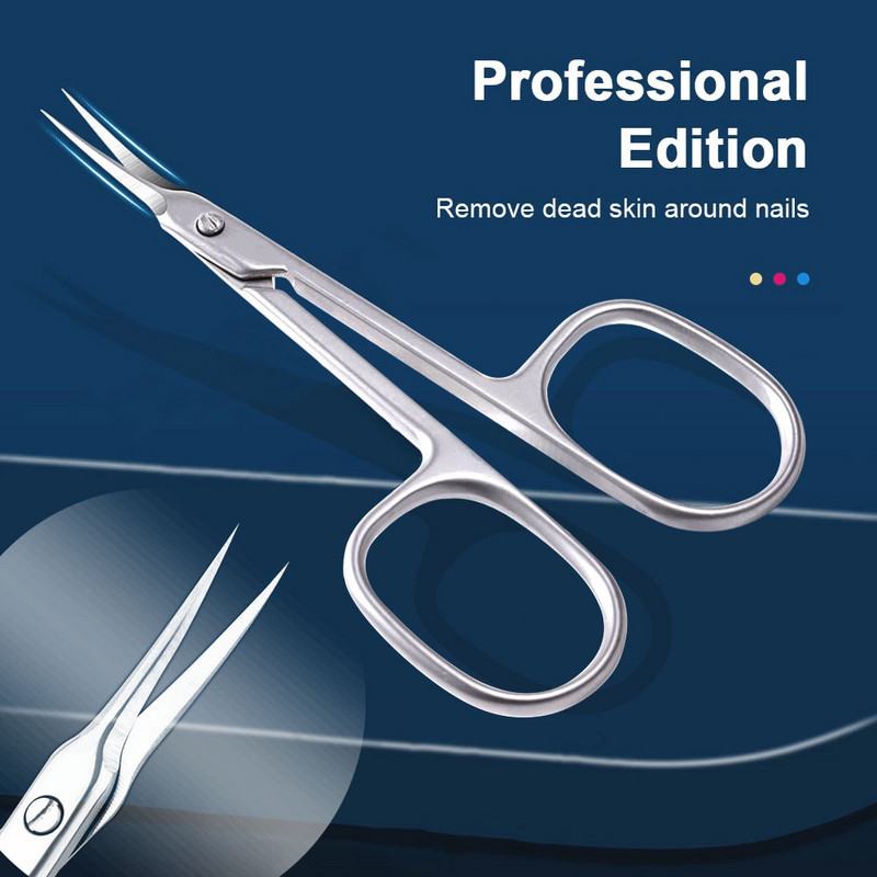 Foarfece profesionale pentru cuticule din oțel inoxidabil pentru îndepărtarea pielii moarte pentru unghii pentru unghii Foarfece pentru unghii pentru manichiură cu vârf curbat