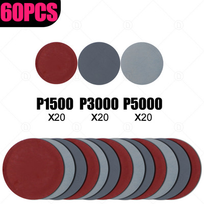 60 de bucăți 5 inch 121 mm hârtie șmirghel rotundă pentru șlefuit cu disc Polizor mașină șlefuit șlefuit șmirghel granulație 800 1200 1500 2000 3000 5000