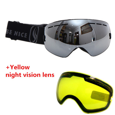 Ochelari de schi sferici mari, dublu, anti-aburire, ochelari de schi profesionali, unisex, cu lentile de vedere nocturnă