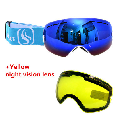 Ochelari de schi sferici mari, dublu, anti-aburire, ochelari de schi profesionali, unisex, cu lentile de vedere nocturnă