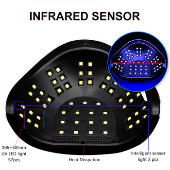 265W Lampara UV LED Λάμπα νυχιών για το στέγνωμα των νυχιών Πεντικιούρ 57 LED Μηχάνημα στεγνωτήρα νυχιών Επαγγελματική λάμπα LED UV για σαλόνι μανικιούρ