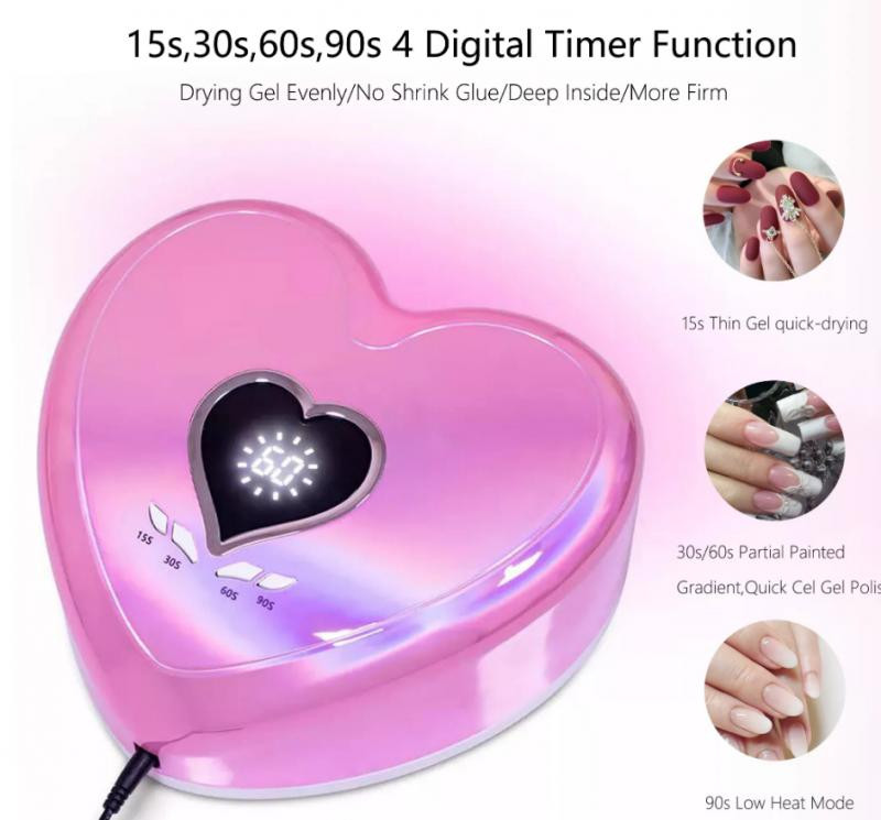 Lampă de uscare a unghiilor Uv/led 96W pentru manichiură în formă de inimă Uscator profesional de lac de unghii Mașină de lumină pentru uscare rapidă a tuturor lacurilor cu gel