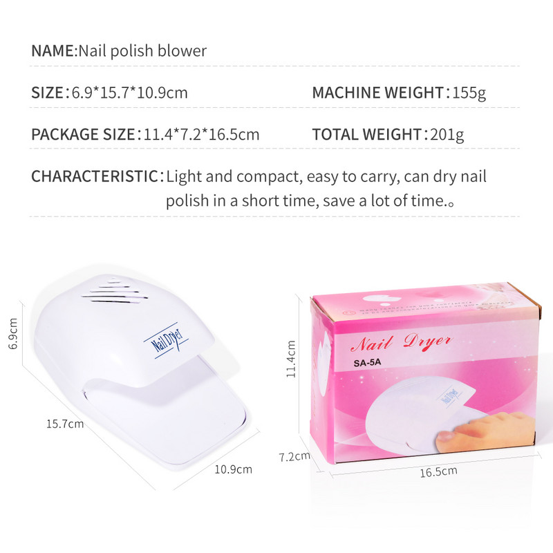 CNHIDS Mini uscător de aer pentru arta unghiilor Mașină de uscare lac de unghii Ventilator portabil cu baterie Instrumente pentru arta unghiilor Manichiură Echipament de uscare rapidă