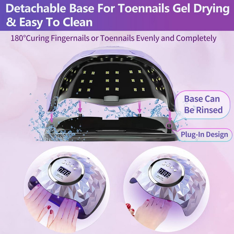 Lampă UV de uscare a unghiilor cu 60 LED pentru uscare rapidă cu gel pentru oje Lampă LED pentru unghii Uscător de unghii cu senzor inteligent în 4 moduri pentru întărirea tuturor tipurilor de gel de unghii