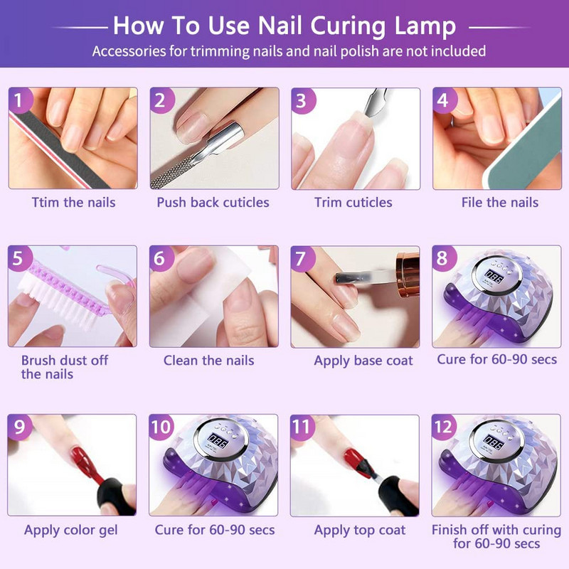 Lampă UV de uscare a unghiilor cu 60 LED pentru uscare rapidă cu gel pentru oje Lampă LED pentru unghii Uscător de unghii cu senzor inteligent în 4 moduri pentru întărirea tuturor tipurilor de gel de unghii