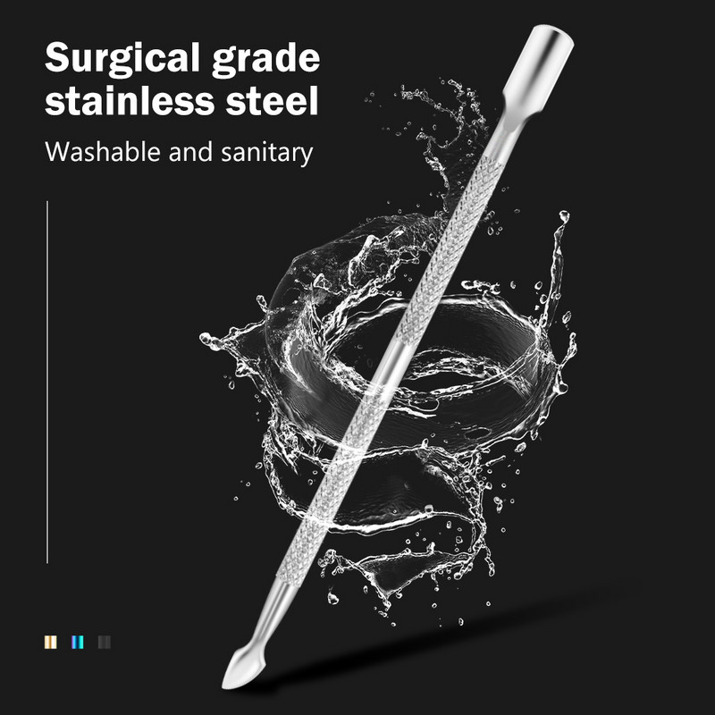 Dispozitiv de împingere a cuticulelor din oțel inoxidabil cu două capete Dispozitiv de îndepărtare a împingerii pielii moarte pentru pedichiură, manichiură, instrument de curățare a unghiilor