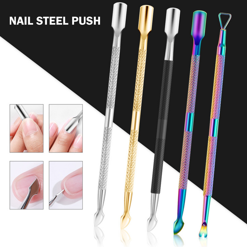Dispozitiv de împingere a cuticulelor din oțel inoxidabil cu două capete Dispozitiv de îndepărtare a împingerii pielii moarte pentru pedichiură, manichiură, instrument de curățare a unghiilor