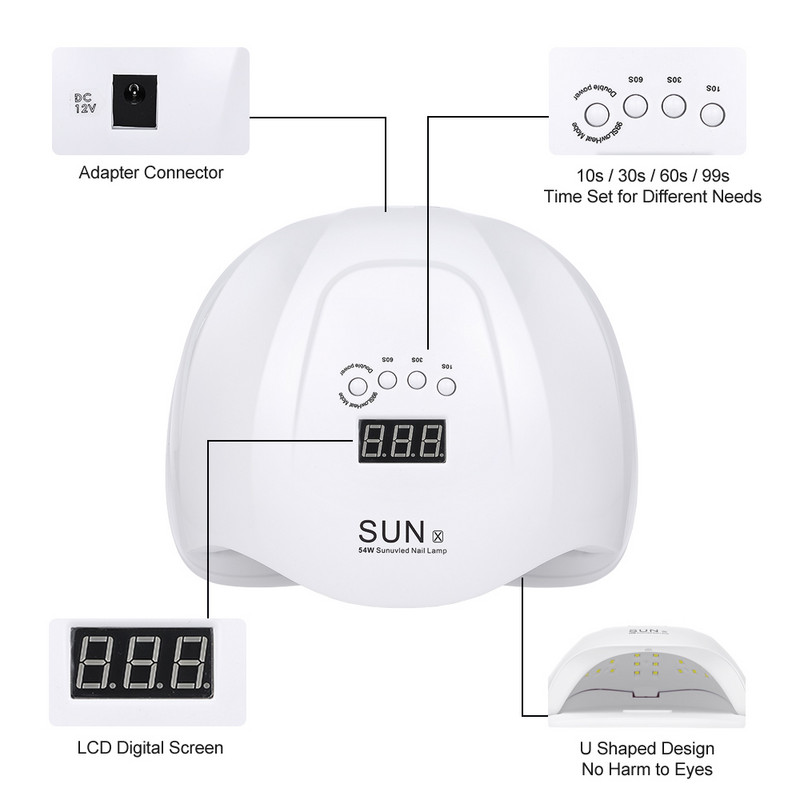 54W UV LED Lampă pentru unghii Lumina soarelui profesională Mașină de uscător pentru unghii Unghiile de la picioare Echipament de întărire Instrument pentru arta unghiilor Priza SUA
