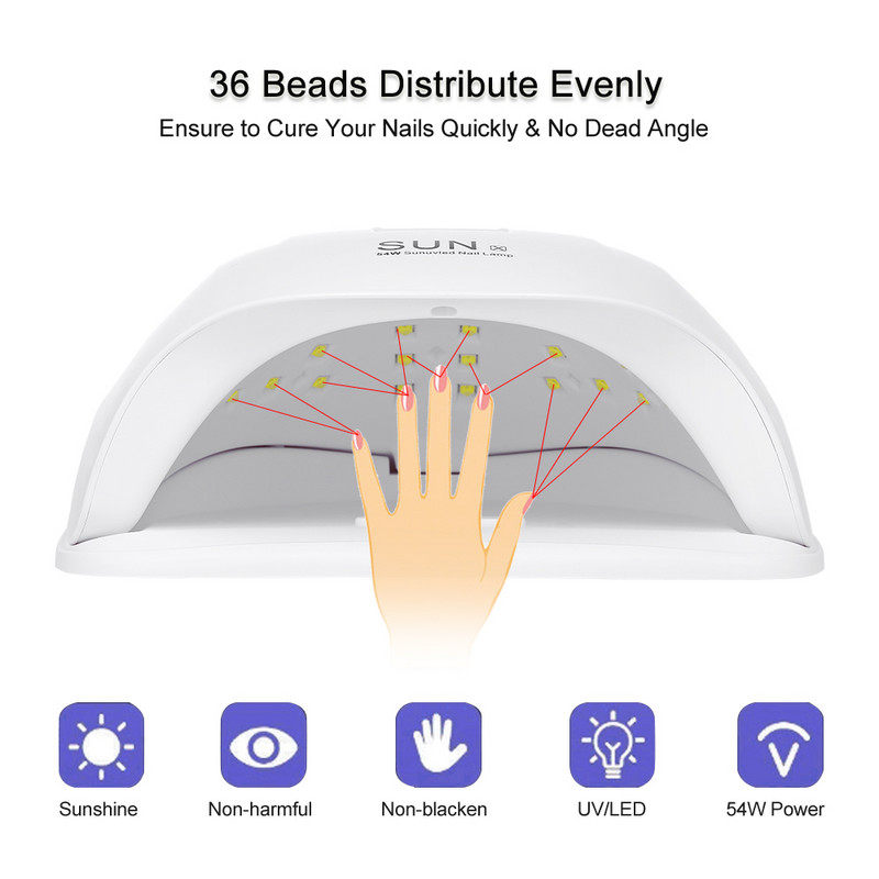 54W UV LED Lampă pentru unghii Lumina soarelui profesională Mașină de uscător pentru unghii Unghiile de la picioare Echipament de întărire Instrument pentru arta unghiilor Priza SUA