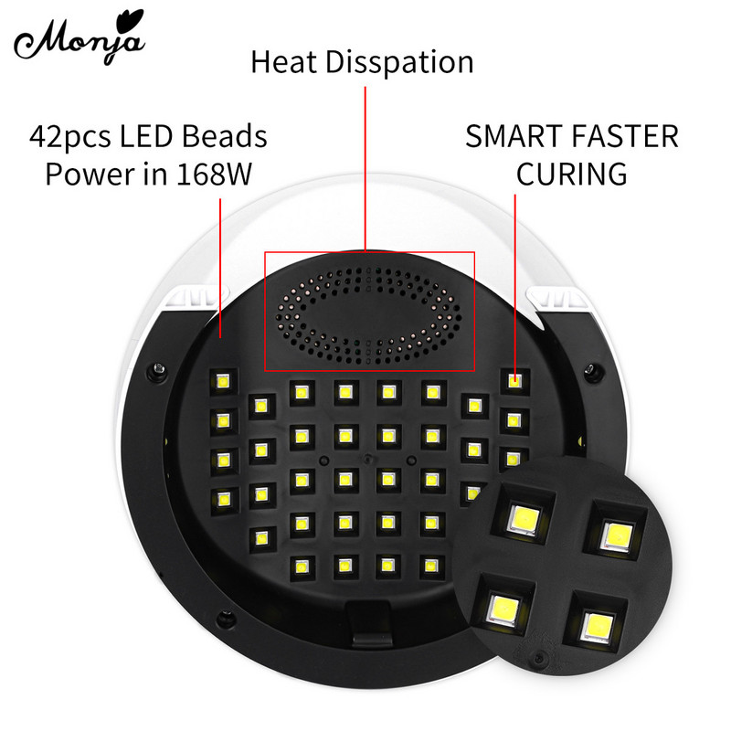 Monja 168W körömszárító LED körömlámpa UV géllakk éhgyomorra kötő eszköz szilikon kézi pad Smart Auto Sensor barkács manikűr gép