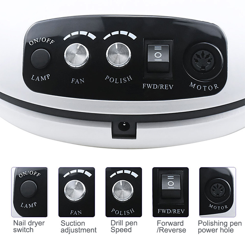 3IN1 višenamjenska snažna lampa za sušenje noktiju, skupljač prašine za nokte Stroj za bušenje noktiju LED UV lampa za nokte, profesionalni alat za manikuru