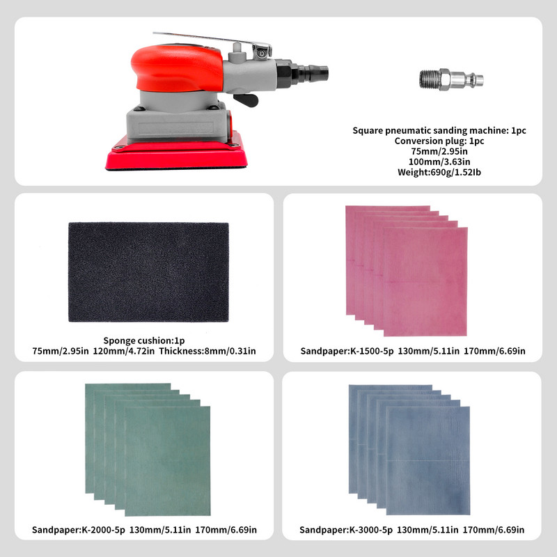 Slefuit pneumatic de 3x4 inci cu viteza liberă 10000 rpm Slefuitor de palmier cu acțiune dublă Slefuitor de șlefuit Mini șlefuitoare cu aer pentru caroserie auto