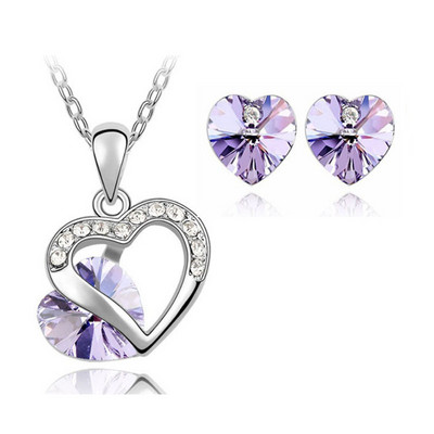 Inimă de nuntă Colier de cristal Cercei Seturi de bijuterii Strasuri de dragoste Zircon colorat Cadouri de Ziua Îndrăgostiților pentru femei Mireasă Nou
