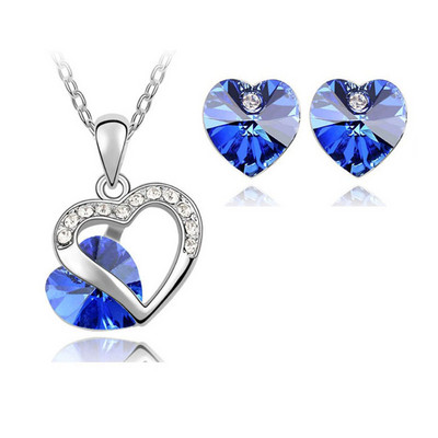 Inimă de nuntă Colier de cristal Cercei Seturi de bijuterii Strasuri de dragoste Zircon colorat Cadouri de Ziua Îndrăgostiților pentru femei Mireasă Nou