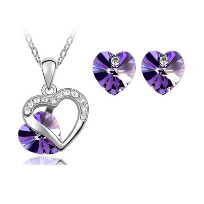 Inimă de nuntă Colier de cristal Cercei Seturi de bijuterii Strasuri de dragoste Zircon colorat Cadouri de Ziua Îndrăgostiților pentru femei Mireasă Nou